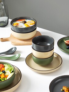 宜家家居莫兰迪陶瓷碗日式早餐碗简约燕麦碗沙拉碗厨房陶瓷餐具汤