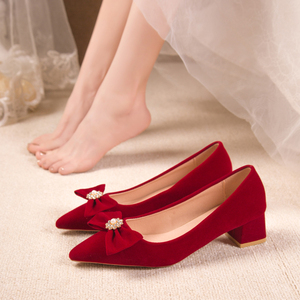 婚鞋新娘鞋2024年新款红色高跟鞋粗跟秀禾婚纱两穿结婚鞋子不累脚