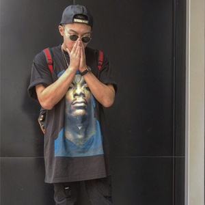 欧美狗爷头像嘻哈oversize半袖特宽松vetements短袖中长款中袖t恤