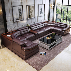 huangxi-客厅真皮沙发u型头层牛皮简约现代转角大户型皮沙发组合