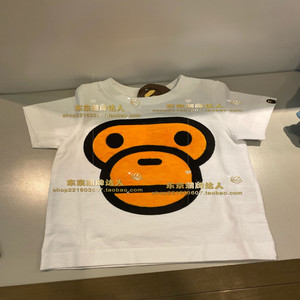 日本潮牌BAPE童装毛绒猴脸短袖T恤21夏季男女童全棉卡通半袖儿童