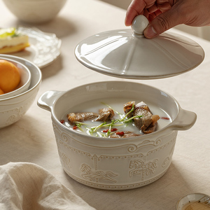 汤盆双耳汤锅汤面碗家用复古带盖大汤碗大容量高颜值餐具盘碗套装