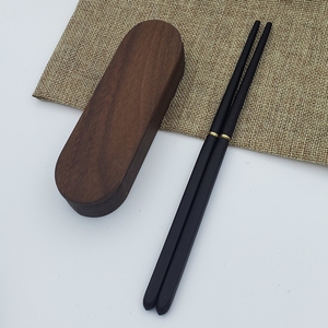 带胡桃木盒折叠筷高档檀木鸡翅木筷可折叠筷子真木餐具抽拉盒套装