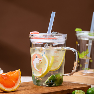 儿童早餐牛奶玻璃杯大容量带盖吸管杯子夏季女可爱刻度茶杯喝水杯