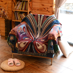 美式田园单人沙发巾垫纯棉线毯外贸出口民族风蝴蝶挂毯盖巾装饰毯