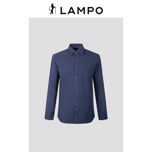 lampo/蓝豹衬衫男长袖时尚修身深蓝斜纹绒面衬衣男商务休闲衬衫