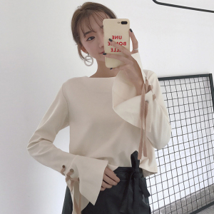 大袖口上衣女 长袖 宽松韩版体恤百搭小衫气质淑女女款打底衫显瘦