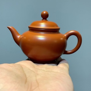 荣记鸽嘴水平130cc潮州传统手拉朱泥壶老字号大红袍红泥中式纯手