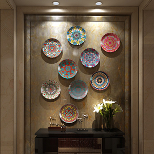 波西米亚风格陶瓷装饰挂盘 客厅沙发背景墙墙饰 美式轻奢餐厅壁饰
