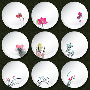 中国风手绘水墨花卉文艺餐盘 陶瓷盘子 酒店家用菜盘点心碟子浅盘