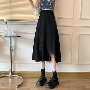 黑色半身裙女2024夏季新款chic法式小个子高腰不规则设计感小裙子