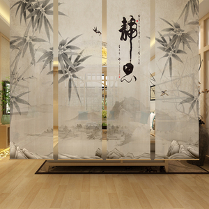 中式半透挂帘卷帘窗帘古风挂式屏风客厅隔断帘子玄关帘软飘逸