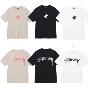 stussy冲浪板小人手写logo字体印花短袖t恤斯图西圆领男女tee潮牌