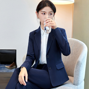 职业套装女秋冬时尚职场气质大学生面试正装藏青色西装套裤工作服