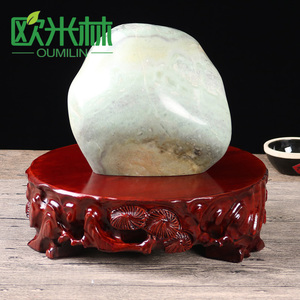tb61根雕摆件鱼缸石头底座雕花圆形花瓶花盆奇石底座实木可挖槽
