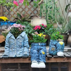 003人付款淘宝创意西部牛仔裤花盆衣服个性庭院摆件复古干花花器多肉
