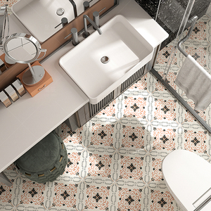 民国侘寂风瓷砖民宿阳台复古做旧小花砖厨房浴室米黄地砖拼花花片