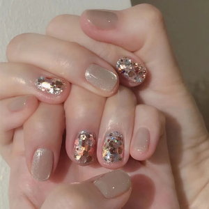 冰透晶石猫眼韩国大亮片爆闪 手工穿戴甲显白日常短款拆卸美甲片