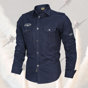 20春空军一号春秋男士长袖衬衫加肥加大码军迷飞行衬衣男装长袖潮