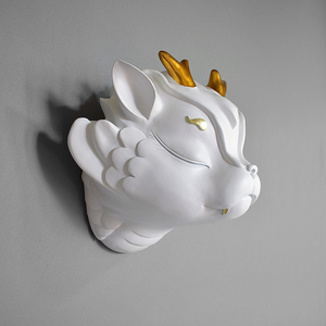 轻奢北欧q版龙头装饰壁挂客厅玄关电视背景墙面挂件立体3d创意ins