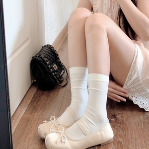 JK奶白色短袜子女日系甜美lolita白色小腿袜春夏季薄款中筒堆堆袜