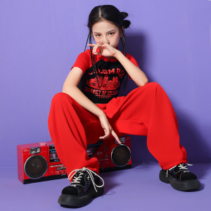 爵士舞服装女童网红露脐上衣街舞儿童潮服走秀跳舞蹈表演出服套装