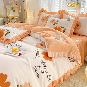 韩式床单床裙四件套全棉纯棉床罩被套田园风少女心公主风床上用品