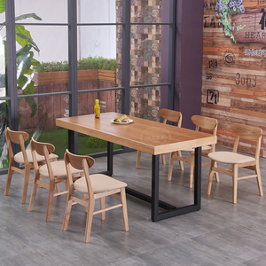 餐吧饭店商用餐厅桌椅组合餐饮大板桌子长方形实木薯片椅子图书馆