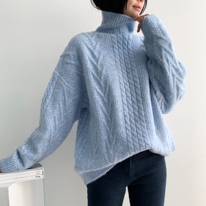 四股加厚粗针毛衣秋冬新款羊绒衫女高领麻花复古宽松大码针织打底