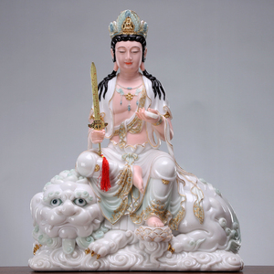 圆通佛具 玉石文殊普贤佛像 智慧剑文殊普萨佛像摆件供奉普贤菩萨