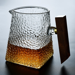 旧望格锤纹耐热玻璃木把公道杯大号茶海分茶器泡茶分杯茶道配件