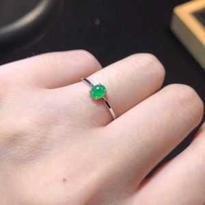天然缅甸翡翠18k金冰种阳绿极简ins风蛋面戒指女玻璃戒面定制镶嵌