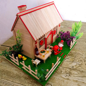 雪糕棒冰棍棒成品模型房子材料实木制作手工儿童益智玩具简单木屋