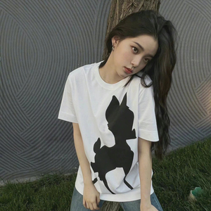 欧阳娜娜明星同款上衣服2022年新款印花白色宽松短袖t恤女装夏季