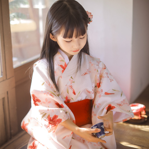 【儿童和服出租】桔子点点日式浴衣女童演出服小百合连衣裙