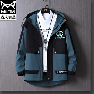 猫人中长款外套男2021年春秋季新款男装春装ins男生风衣工装夹克