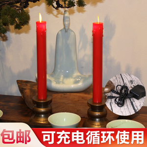 usb充电led红色长杆蜡烛电子蜡烛灯仿真教堂家用插电供佛财神装饰