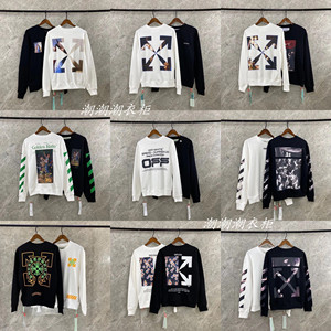 off风abcoff white新款ow小雏菊宗教油画涂鸦刺绣圆领长袖薄卫衣
