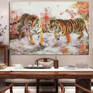 002人付款淘宝双虎吉祥老虎图国画办公室壁画虎虎生威
