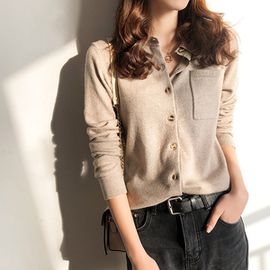 polo领上衣女士羊绒衬衫气质翻领开衫羊毛打底毛衣百搭纯色针织衫