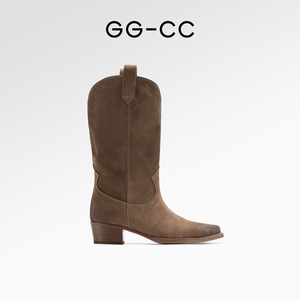 【特调摩卡】GGCC冬季新款长筒靴尖头粗跟西部牛仔靴骑士靴女