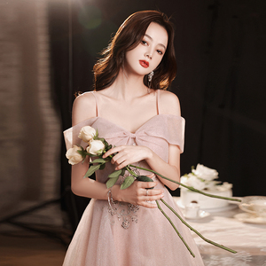 吊带宴会小晚礼服裙女高端轻奢小众高贵优雅气质艺考主持人伴娘服