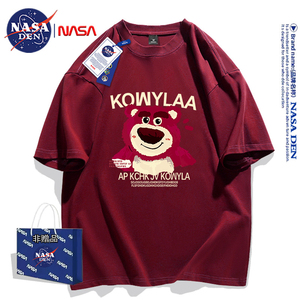 NASA联名夏季重磅纯棉短袖T恤女潮牌草莓熊印花学院风百搭上衣服