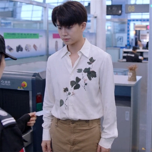 乌鸦小姐与蜥蜴先生任嘉伦顾川同款白色衬衫水墨画印花开衫男女潮