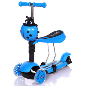 三合一儿童滑板车带推杆儿童踏板车座椅可拆卸调高度可调滑板车