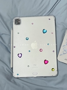 韩国ins千禧女孩水晶DIY平板套适用于iPadAir10.9寸四角气囊透明全包平板套软壳