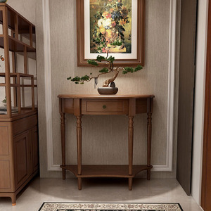 实木半圆玄关桌靠墙轻奢玄关台边桌窄现代进门客厅装饰墙边柜供桌