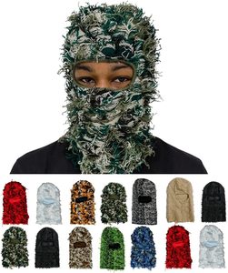 外贸爆款巴拉克拉法帽子亚马逊针织迷彩单孔头套个性时尚毛线帽冬