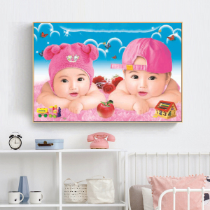 双胞胎宝宝客厅卧室儿童钻石画钻石绣十字绣家居满钻贴画胎教宝宝