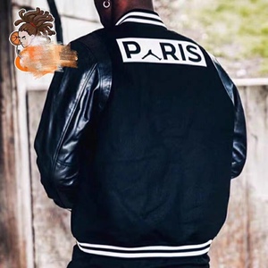 巴黎日耳曼飞人aj毁者灭皮袖棒球服aj立领潮男夹克加厚保暖外套